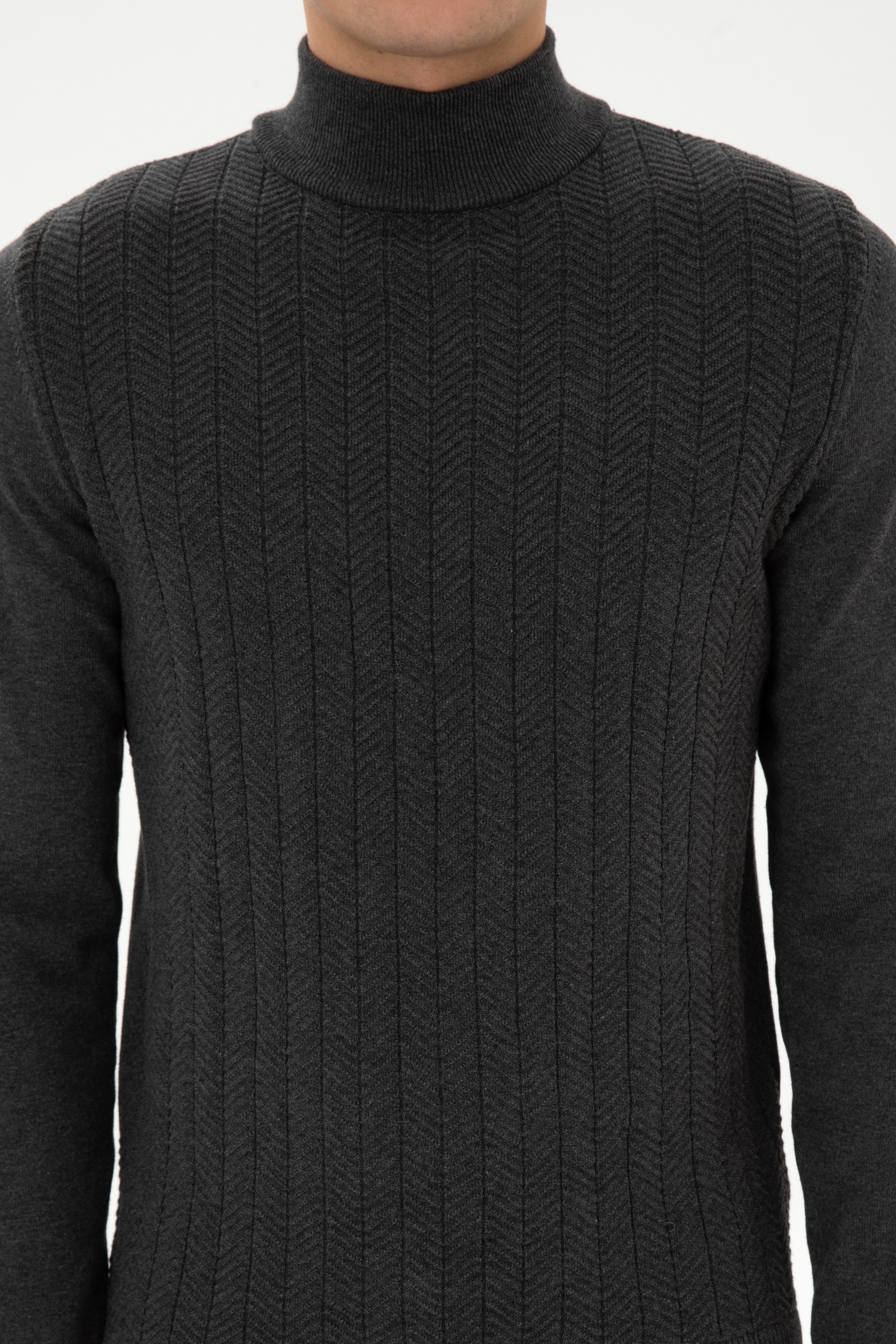 Erkek Slim Fit Yarım Balıkçı Yaka Antrasit Melanj Kazak - Image 6