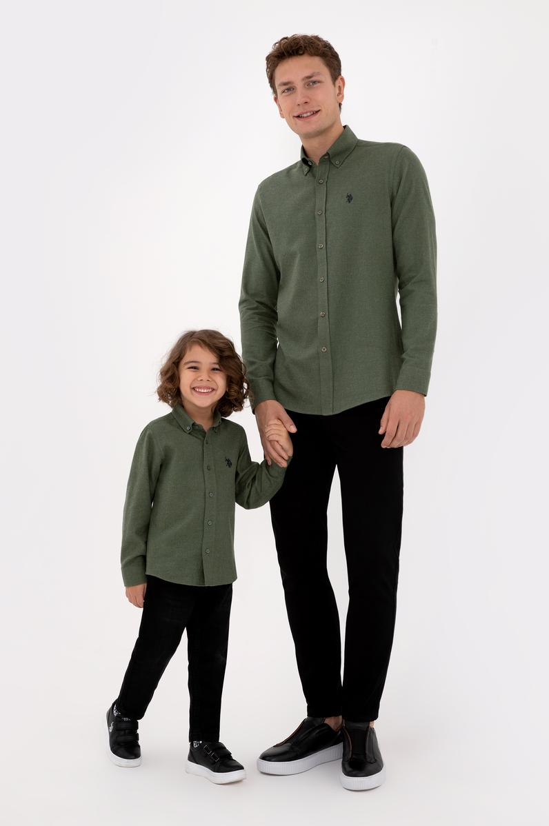 Erkek Çocuk Haki Uzun Kollu Basic Gömlek