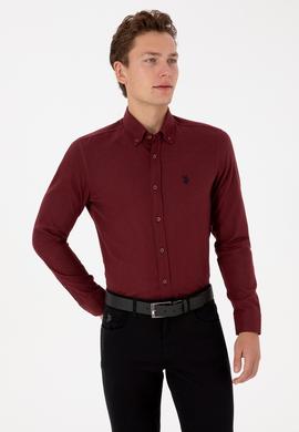 Erkek Bordo Uzun Kollu Basic Gömlek - 50316721005