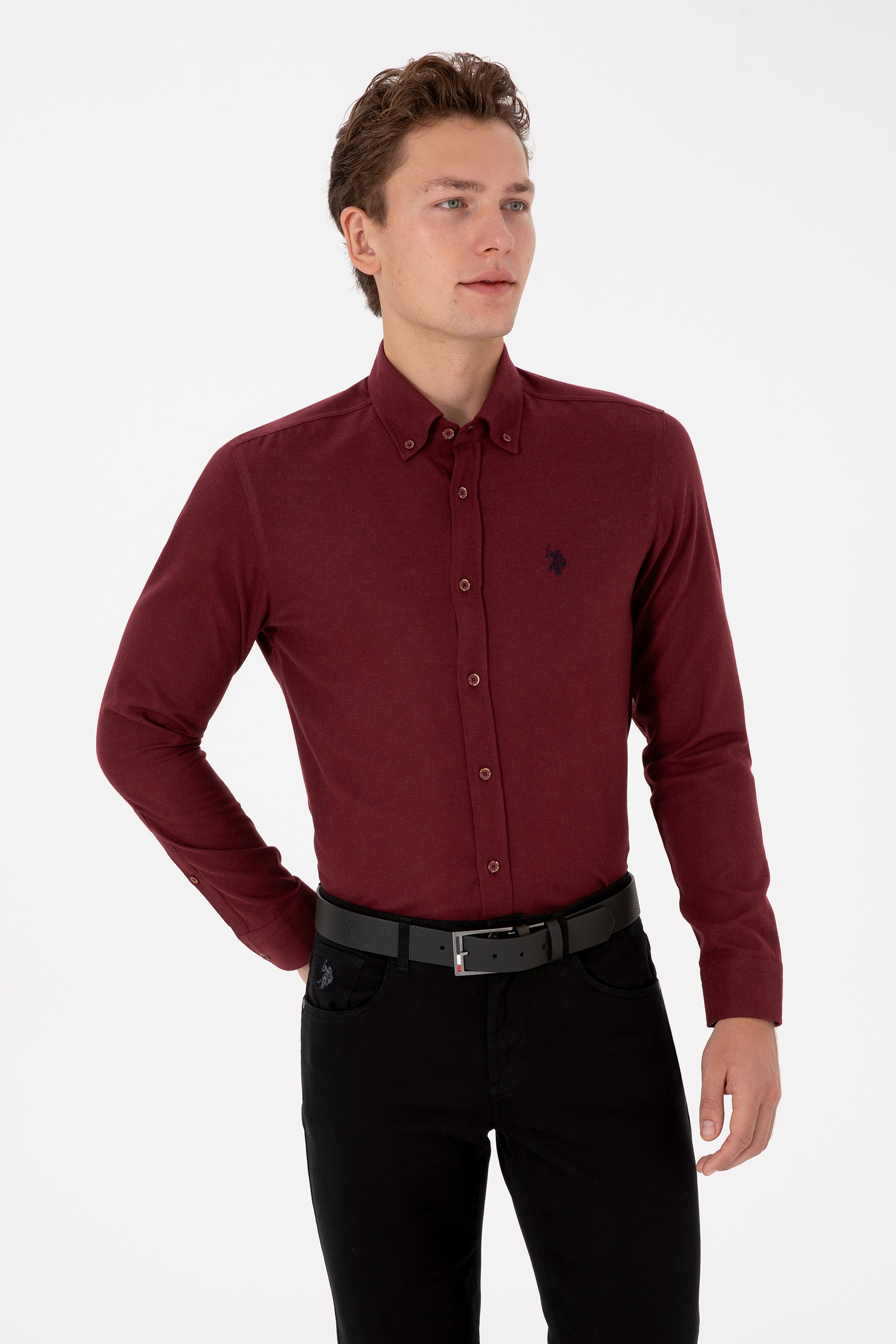 Erkek Bordo Uzun Kollu Basic Gömlek