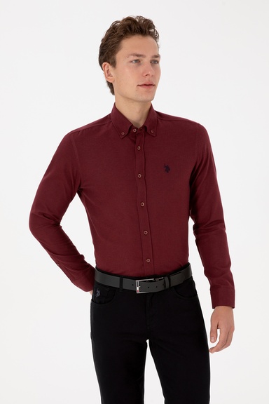 Erkek Bordo Uzun Kollu Basic Gömlek