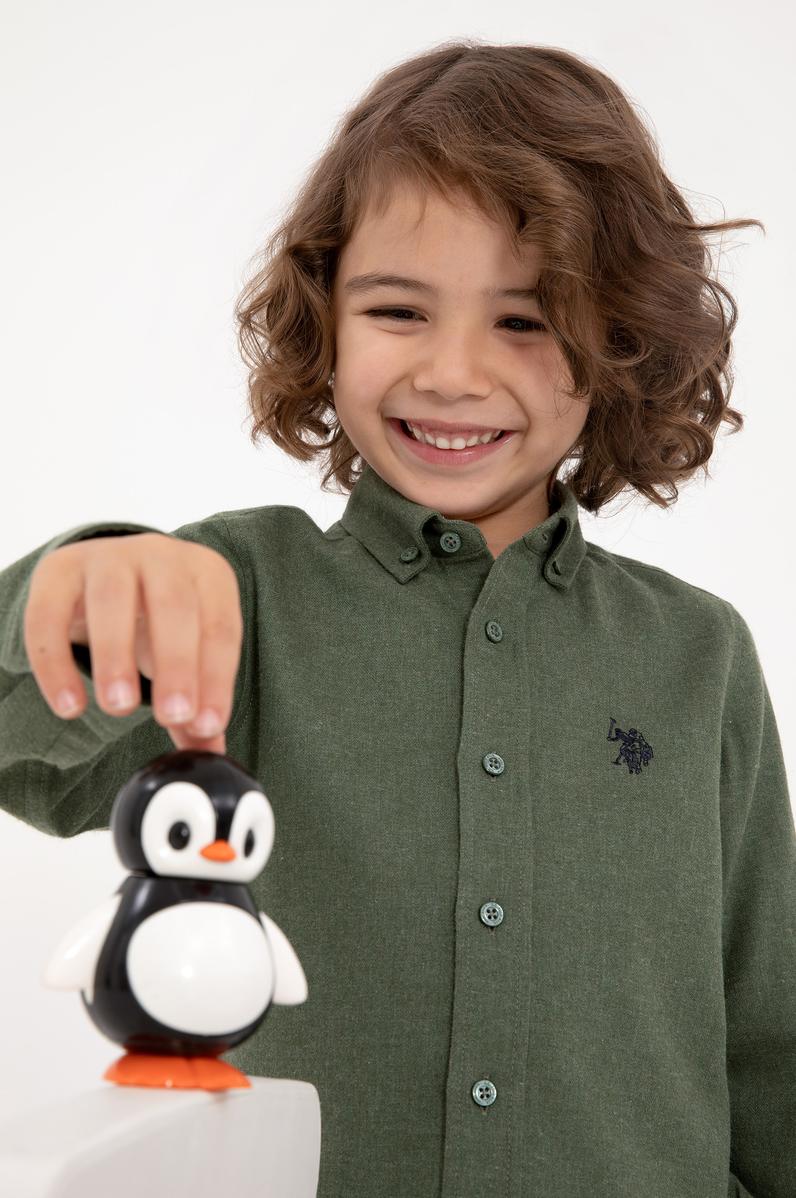 Erkek Çocuk Haki Uzun Kollu Basic Gömlek
