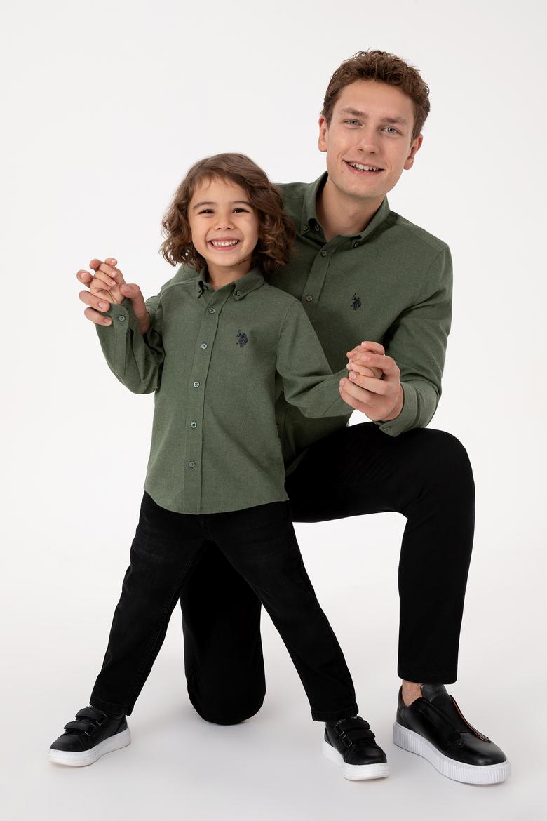 Erkek Çocuk Haki Uzun Kollu Basic Gömlek