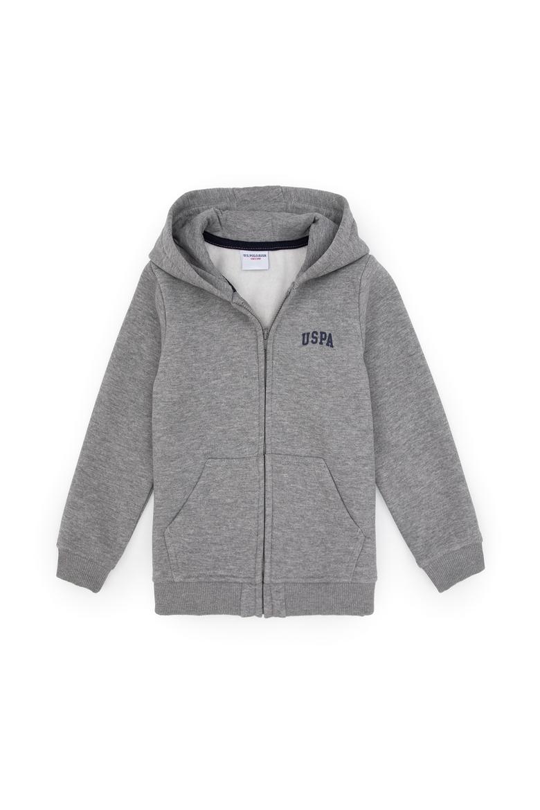 Erkek Çocuk Gri Melanj Fermuarlı Kapüşonlu Örme Hırka