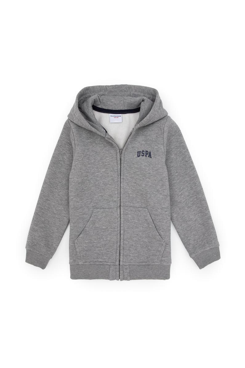 Erkek Çocuk Gri Melanj Fermuarlı Kapüşonlu Örme Hırka
