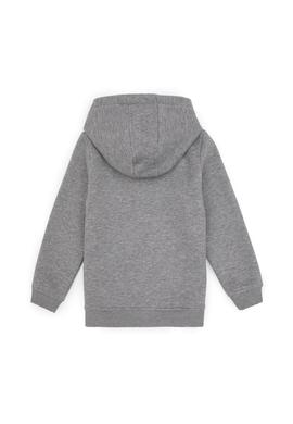 Erkek Çocuk Gri Melanj Fermuarlı Kapüşonlu Örme Hırka - 50313852024
