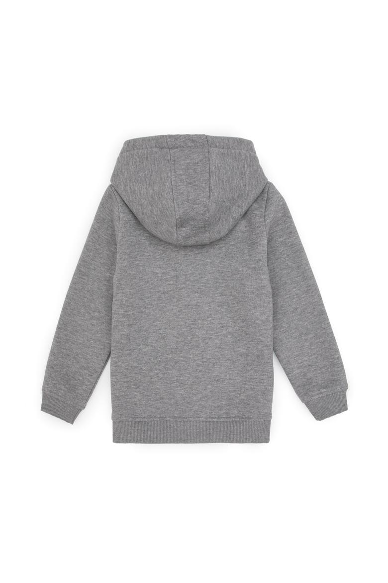 Erkek Çocuk Gri Melanj Fermuarlı Kapüşonlu Örme Hırka - 50313852024