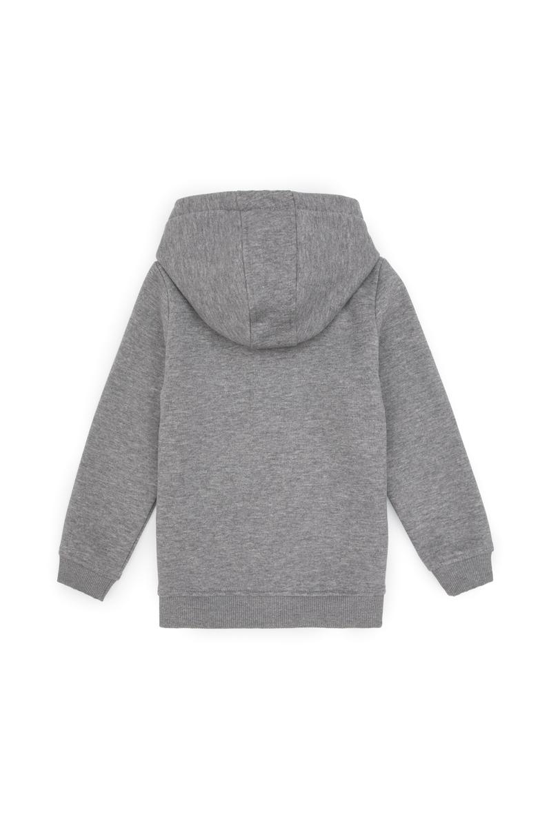 Erkek Çocuk Gri Melanj Fermuarlı Kapüşonlu Örme Hırka