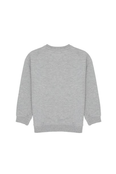 Erkek Çocuk Gri Melanj Bisiklet Yaka İnce Sweatshirt