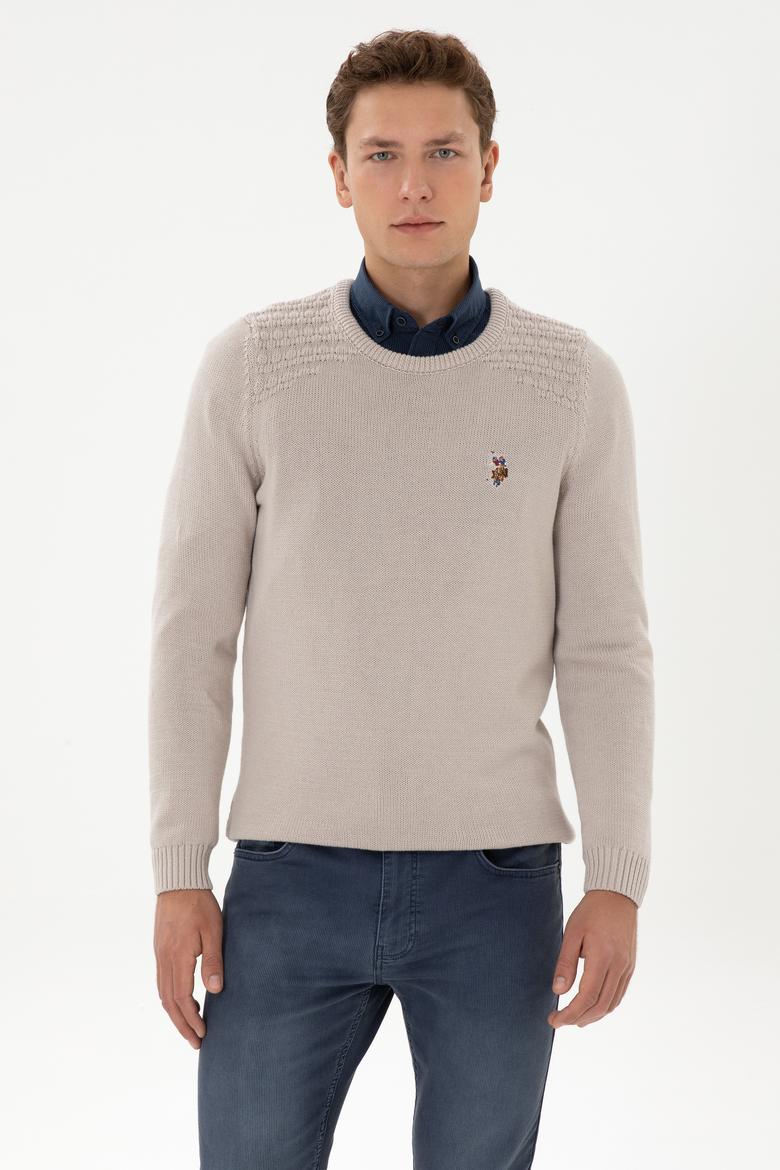 Erkek Slim Fit Bisiklet Yaka Taş Kazak