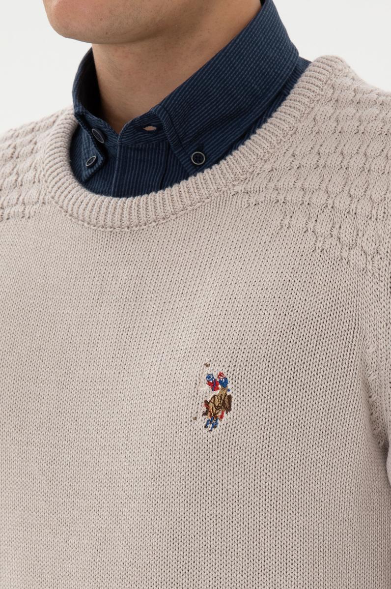 Erkek Slim Fit Bisiklet Yaka Taş Kazak