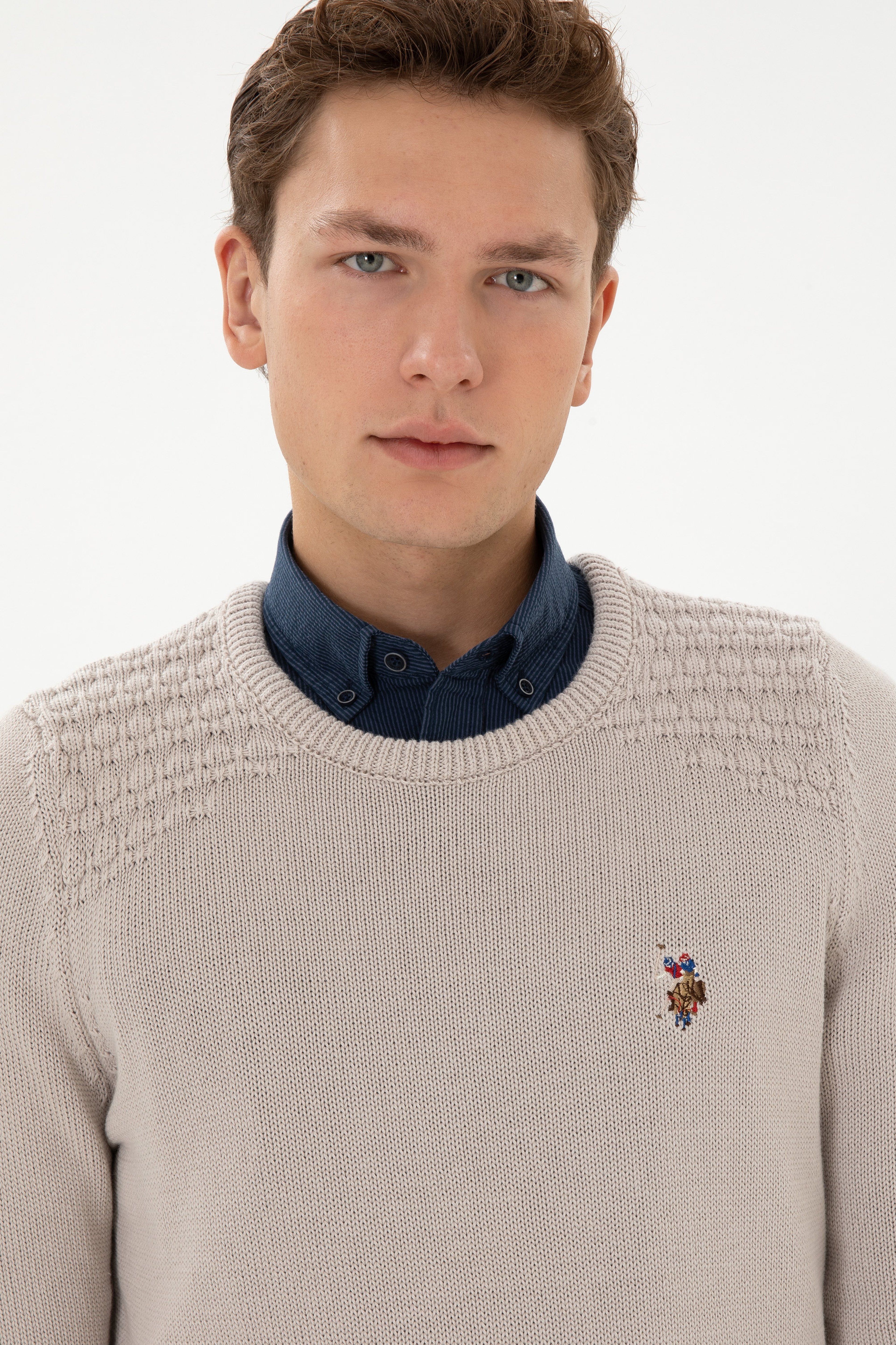 Erkek Slim Fit Bisiklet Yaka Taş Kazak - Image 2