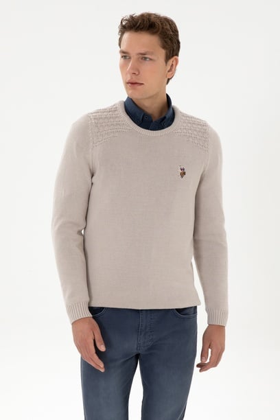 Erkek Slim Fit Bisiklet Yaka Taş Kazak