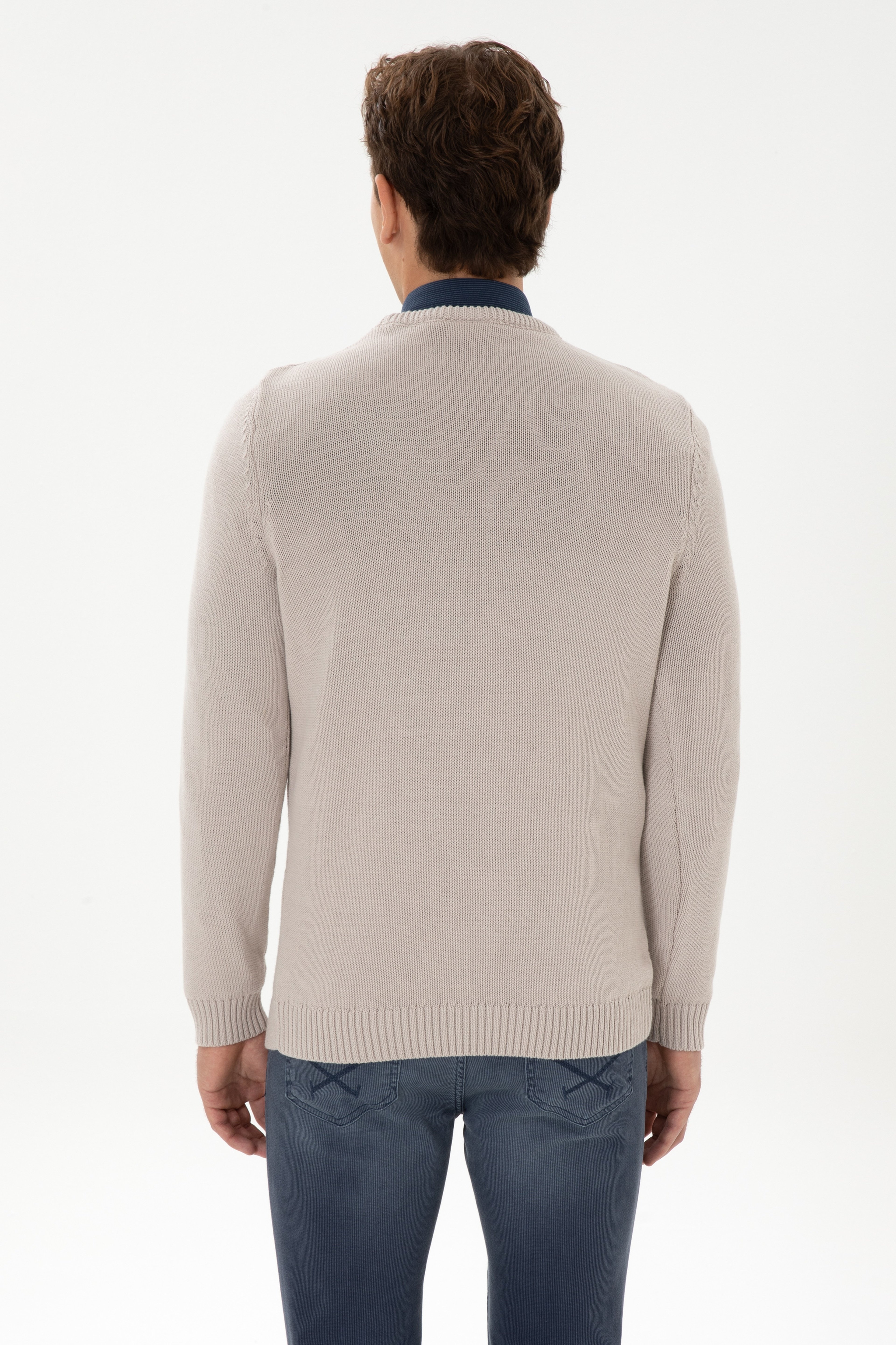 Erkek Slim Fit Bisiklet Yaka Taş Kazak