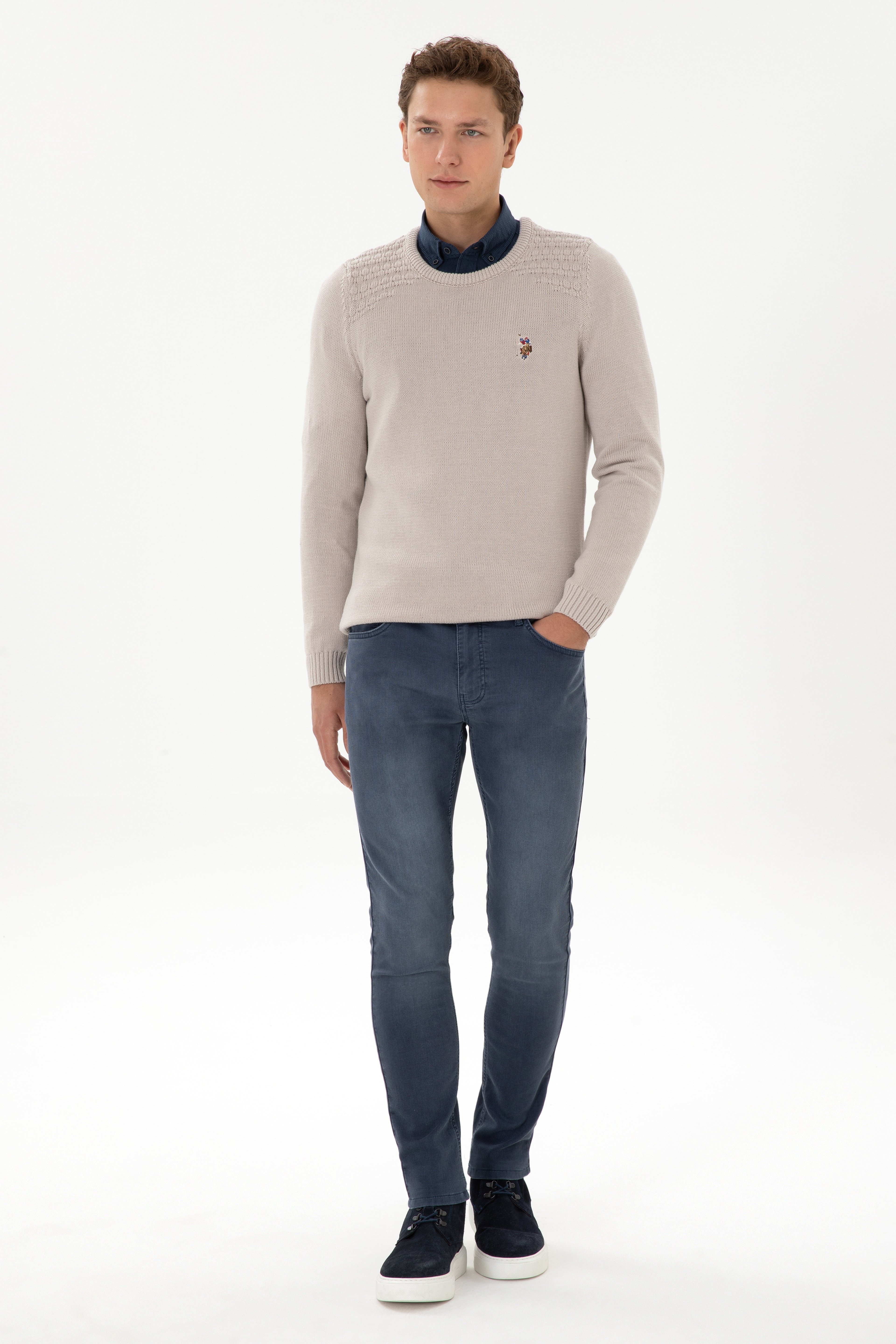 Erkek Slim Fit Bisiklet Yaka Taş Kazak - Image 4