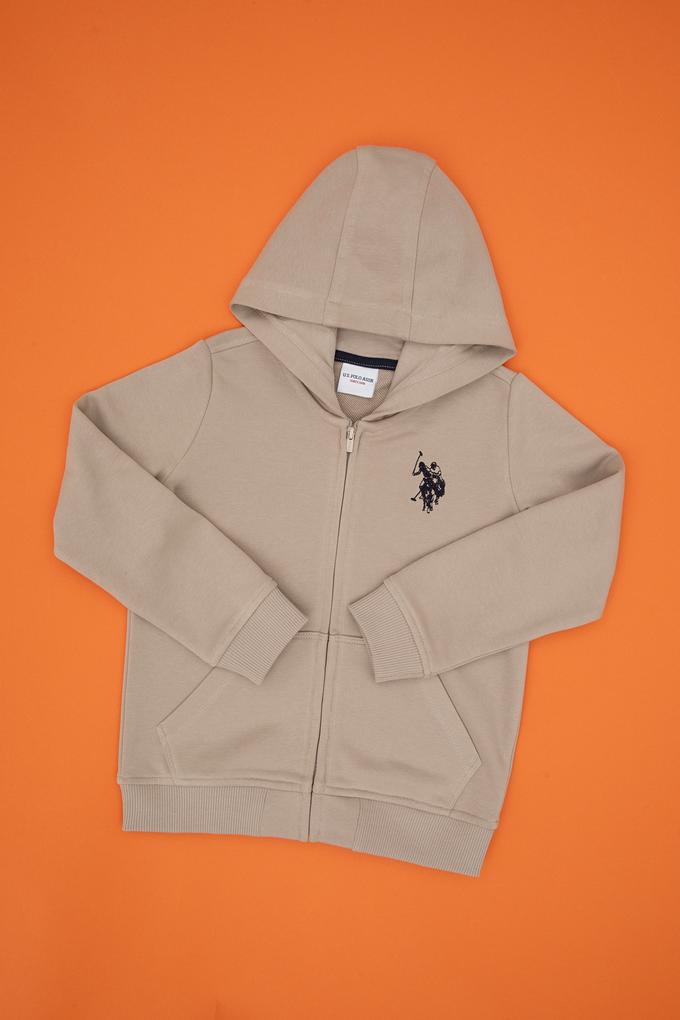 Erkek Çocuk Koyu Bej Fermuarlı Kapüşonlu Sweatshirt