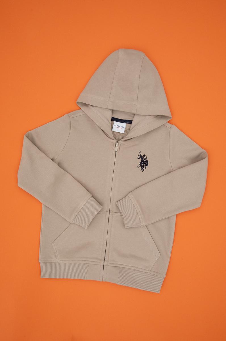 Erkek Çocuk Koyu Bej Fermuarlı Kapüşonlu Sweatshirt