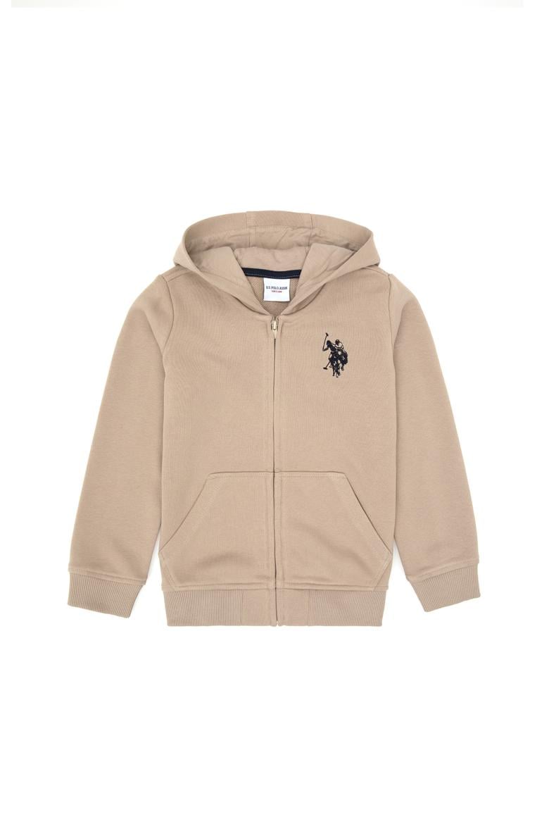 Erkek Çocuk Koyu Bej Fermuarlı Kapüşonlu Sweatshirt - 50316706090