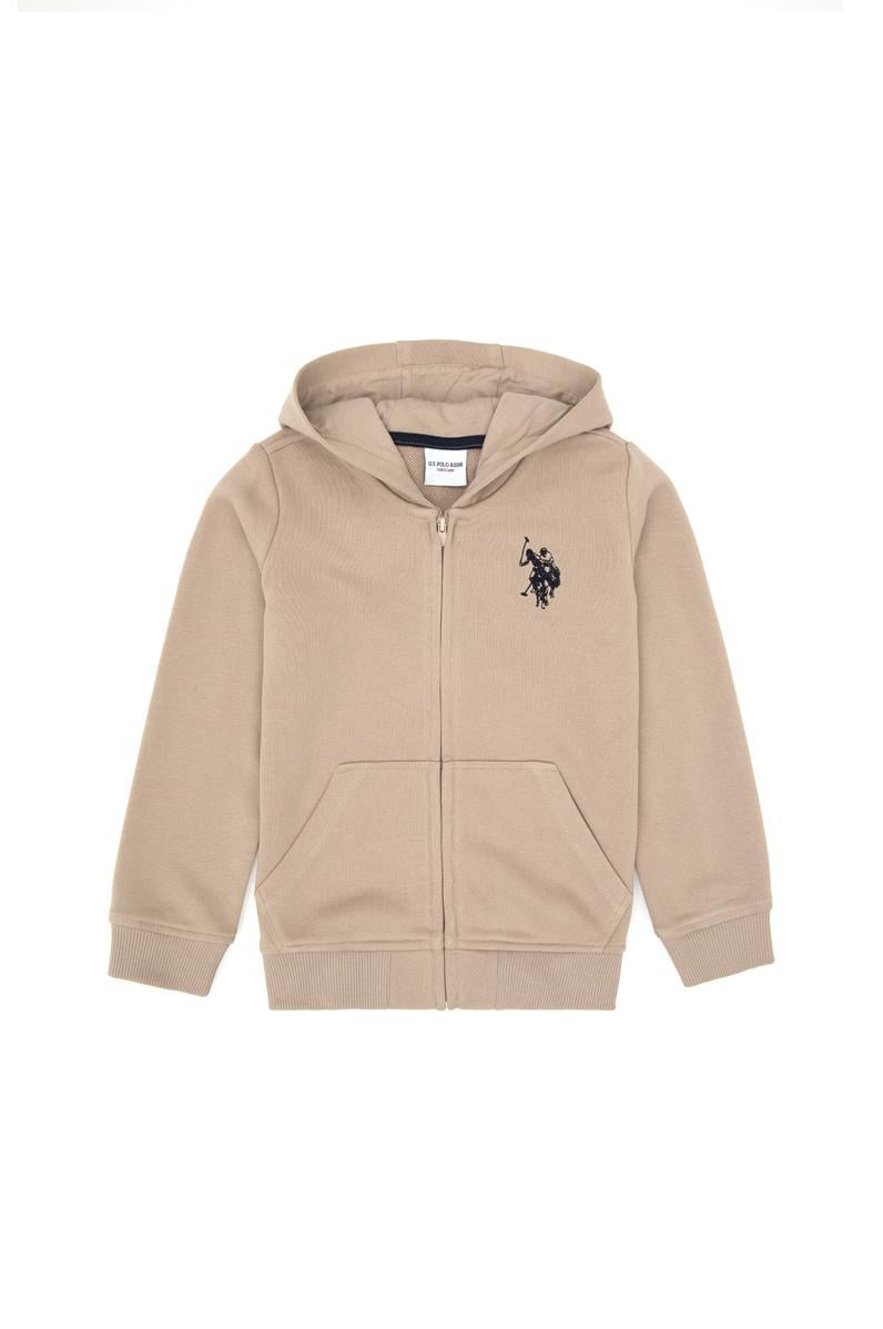Erkek Çocuk Koyu Bej Fermuarlı Kapüşonlu Sweatshirt