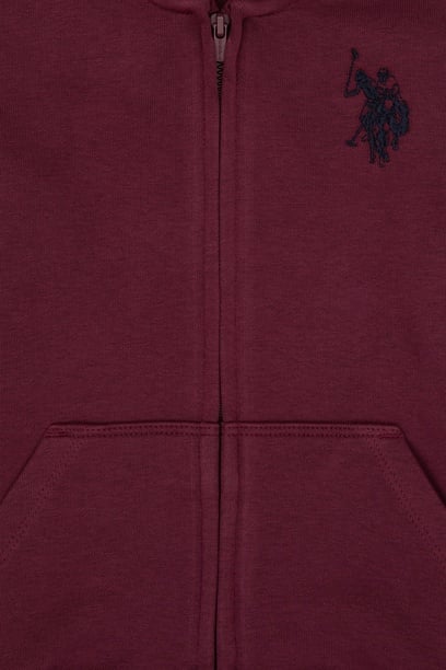 Erkek Çocuk Bordo Fermuarlı Kapüşonlu Sweatshirt