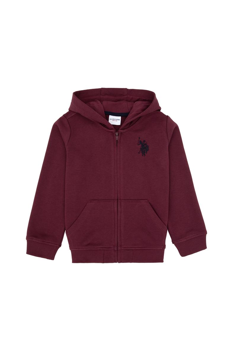 Erkek Çocuk Bordo Fermuarlı Kapüşonlu Sweatshirt
