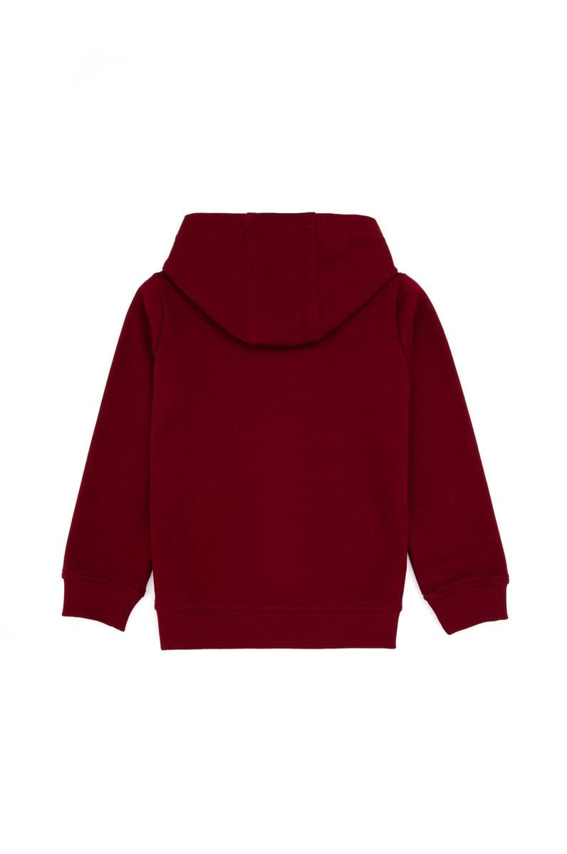 Erkek Çocuk Bordo Fermuarlı Kapüşonlu Sweatshirt