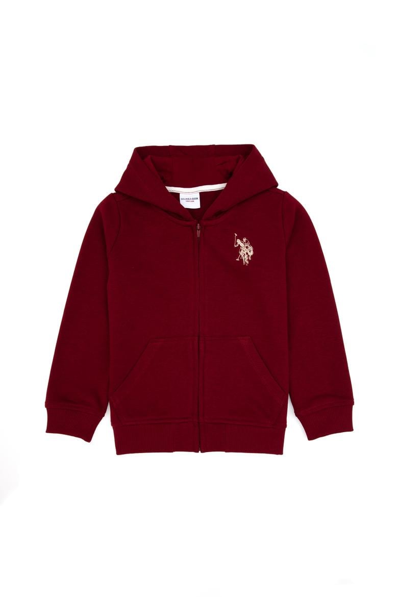 Erkek Çocuk Bordo Fermuarlı Kapüşonlu Sweatshirt