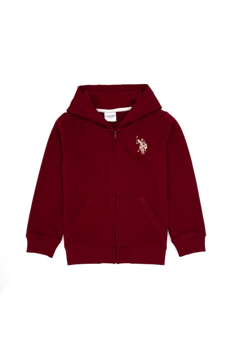 Erkek Çocuk Bordo Fermuarlı Kapüşonlu Sweatshirt
