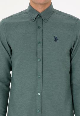 Erkek Koyu Yeşil Uzun Kollu Basic Gömlek - 50316723072