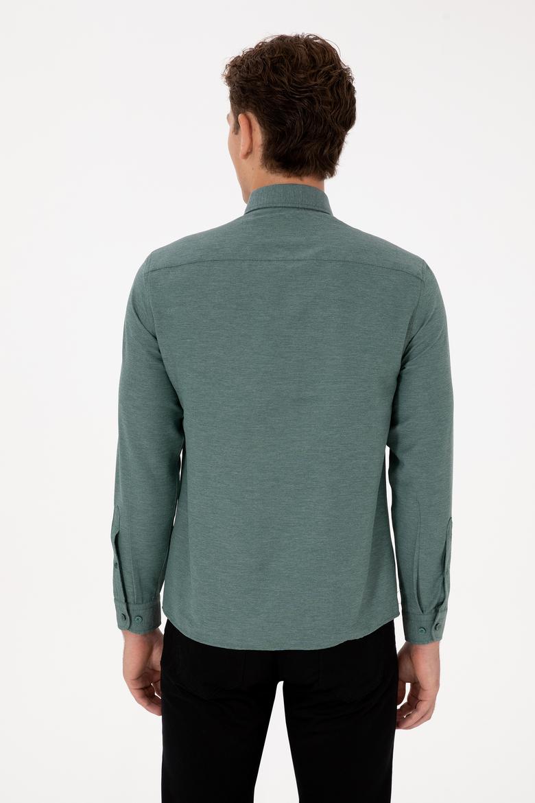 Erkek Koyu Yeşil Uzun Kollu Basic Gömlek - 50316723072
