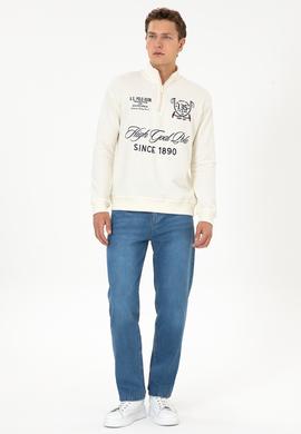 Erkek Comfort Fit Yarım Fermuarlı Krem Sweatshirt - 50310284018