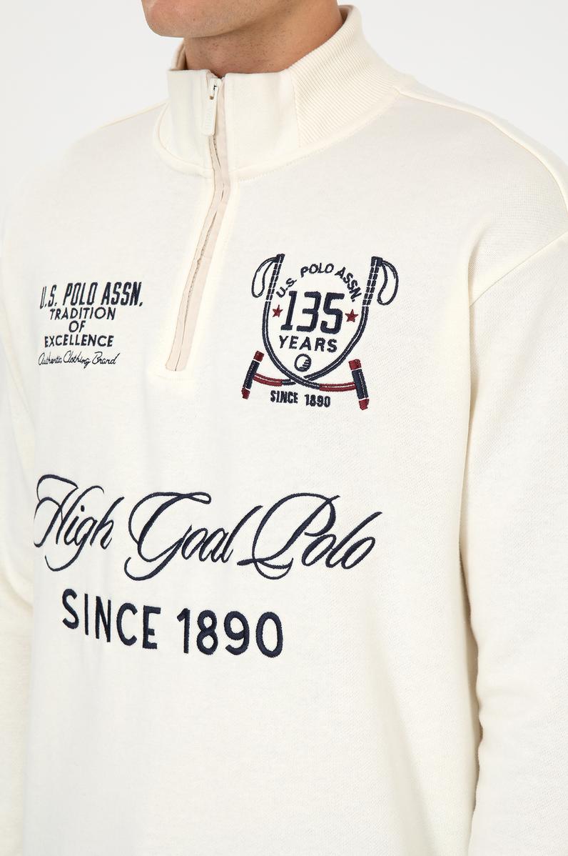 Erkek Comfort Fit Yarım Fermuarlı Krem Sweatshirt