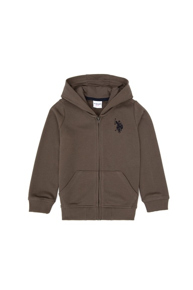 Erkek Çocuk Vizon Fermuarlı Kapüşonlu Sweatshirt