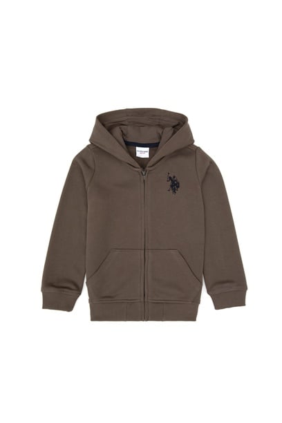 Erkek Çocuk Vizon Fermuarlı Kapüşonlu Sweatshirt