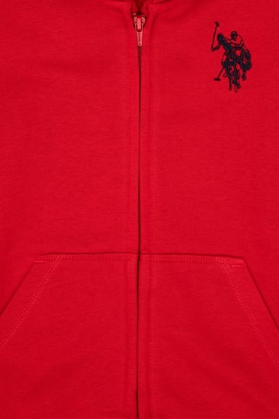 Erkek Çocuk Kırmızı Fermuarlı Kapüşonlu Sweatshirt
