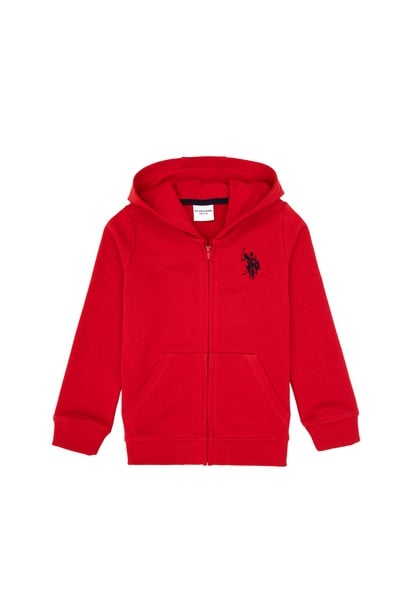 Erkek Çocuk Kırmızı Fermuarlı Kapüşonlu Sweatshirt