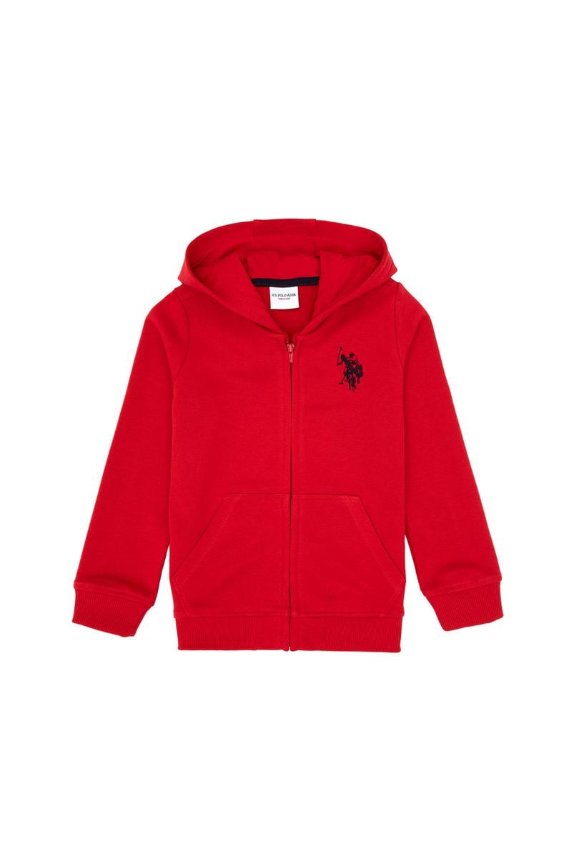 Erkek Çocuk Kırmızı Fermuarlı Kapüşonlu Sweatshirt