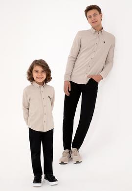 Erkek Bej Uzun Kollu Basic Gömlek - 50316721060