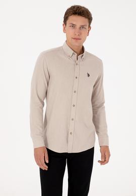 Erkek Bej Uzun Kollu Basic Gömlek - 50316721060