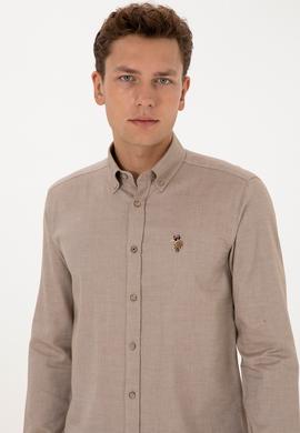 Erkek Haki Uzun Kollu Basic Gömlek - 50307659009