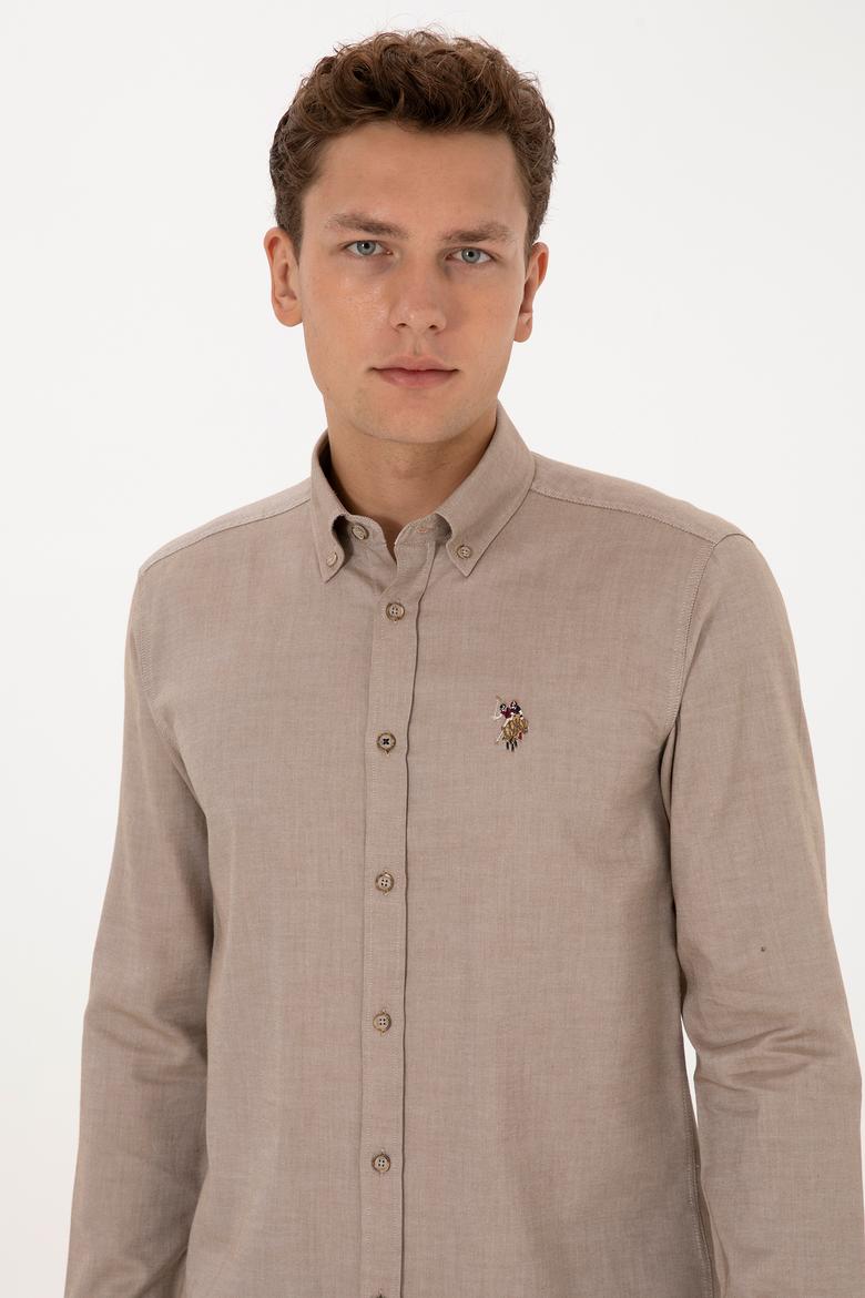 Erkek Haki Uzun Kollu Basic Gömlek - 50307659009