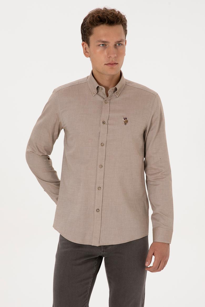 Erkek Haki Uzun Kollu Basic Gömlek - 50307659009