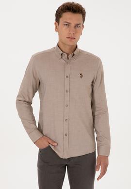 Erkek Haki Uzun Kollu Basic Gömlek - 50307659009