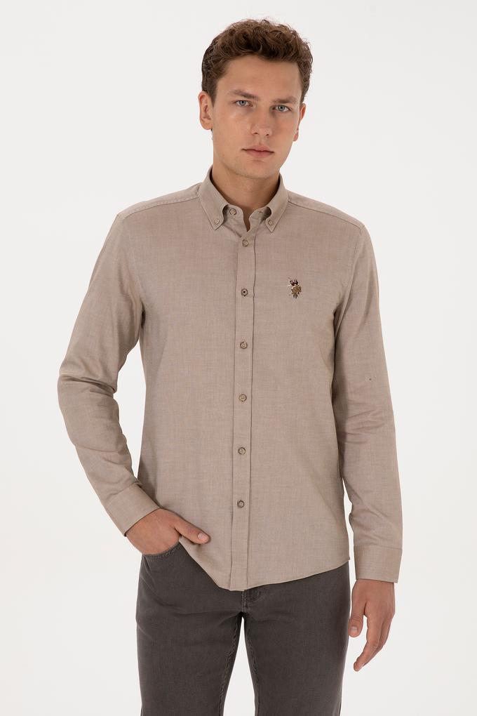 Erkek Haki Uzun Kollu Basic Gömlek