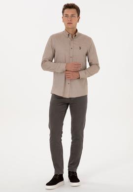 Erkek Haki Uzun Kollu Basic Gömlek - 50307659009