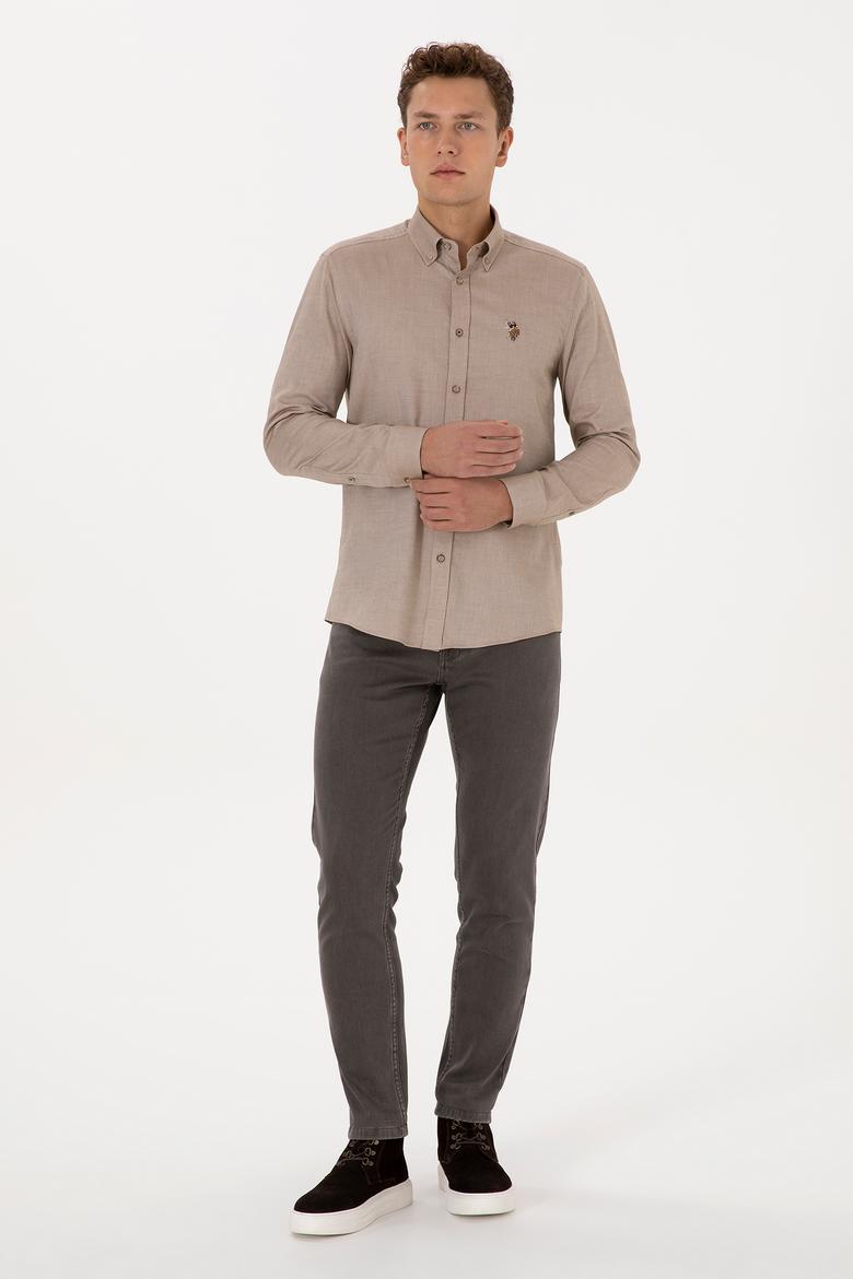 Erkek Haki Uzun Kollu Basic Gömlek - 50307659009