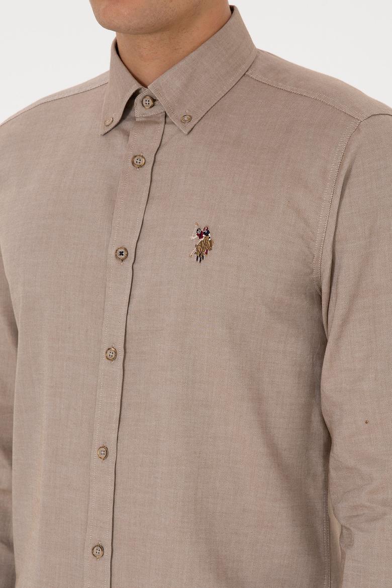 Erkek Haki Uzun Kollu Basic Gömlek - 50307659009