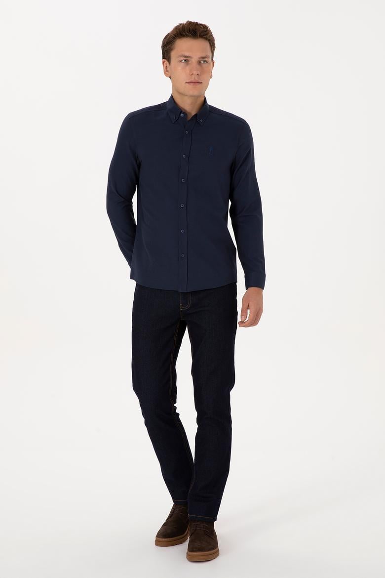 Erkek Lacivert Uzun Kollu Basic Gömlek - 50297997035