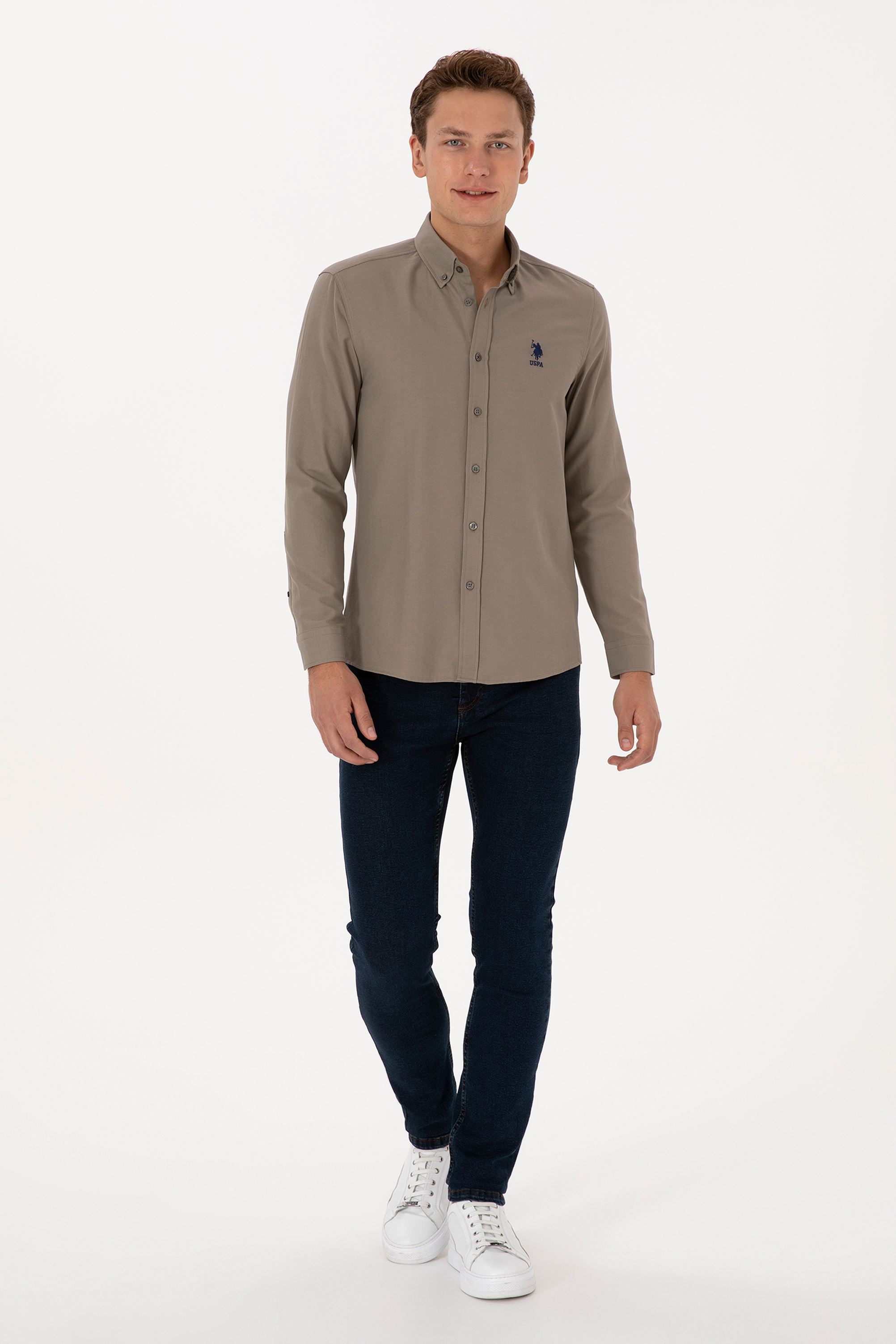 Erkek Vizon Uzun Kollu Basic Gömlek - 50297997023