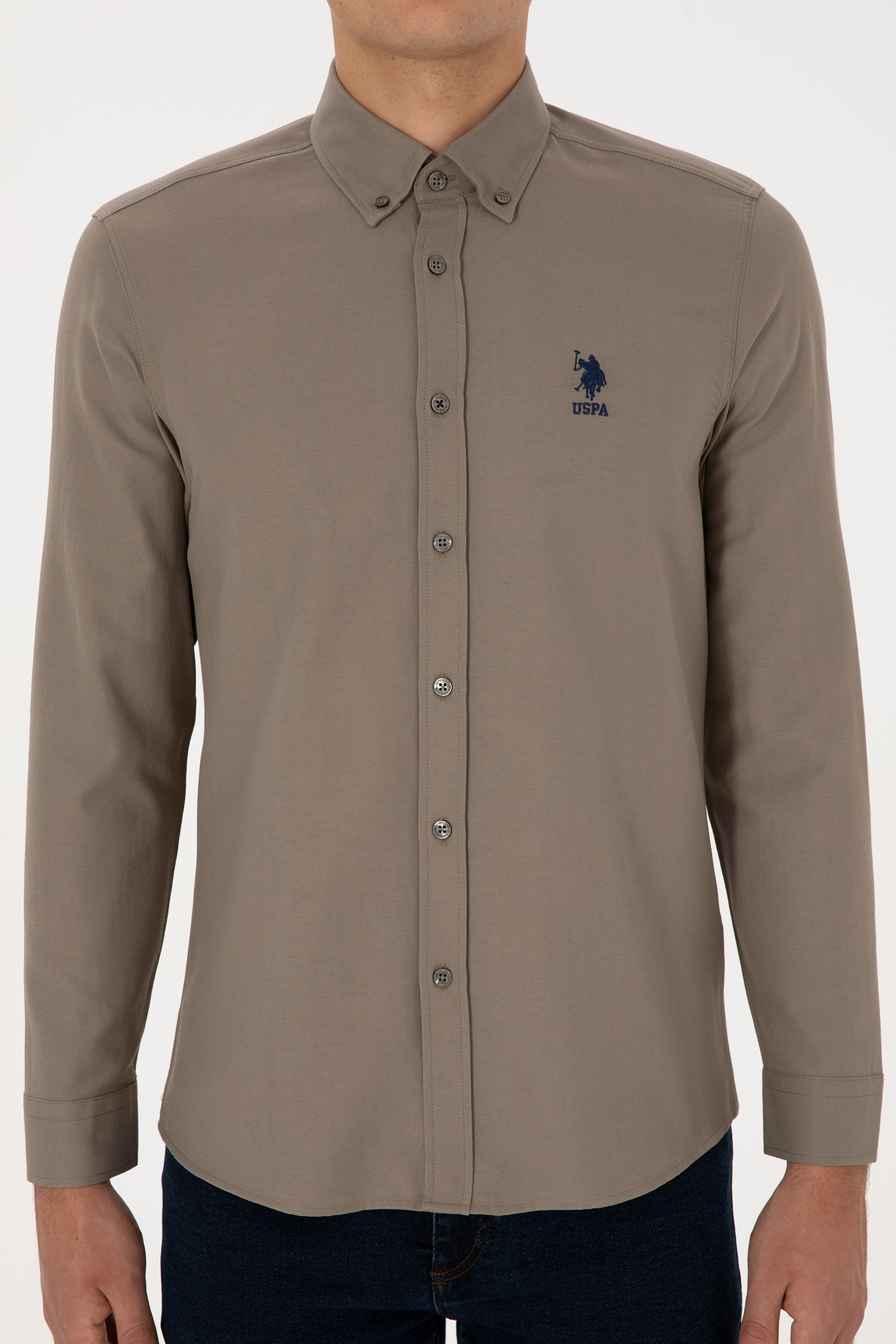 Erkek Vizon Uzun Kollu Basic Gömlek - 50297997023